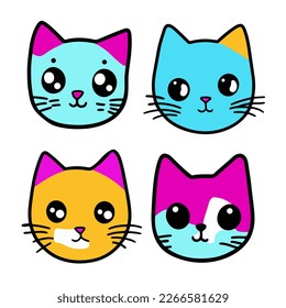 collection cute cat head cartoon logo mascot vector illustration for pet shop animal care design