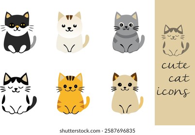 A collection of cute cat icons, designed in a flat style