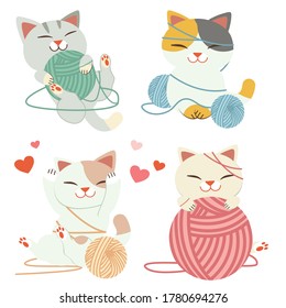 The collection of cute cat play with yarn in flat vector style. Graphic resource about cat and yarn
for background, graphic,content , banner, sticker label and greeting card.