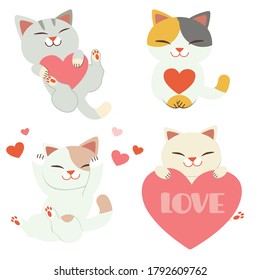 The collection of cute cat playing with heart in flat vector style. Graphic resource about cat with love theme
for graphic,content , banner and greeting card.