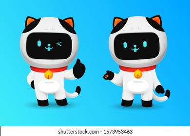 Collection of Cute cat robot character in like action, kawaii  mascot cartoon vector for modern life illustration