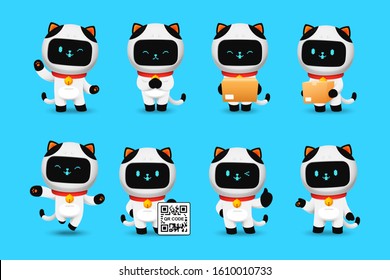 Collection of Cute cat robot character, kawaii  mascot cartoon vector for modern life illustration