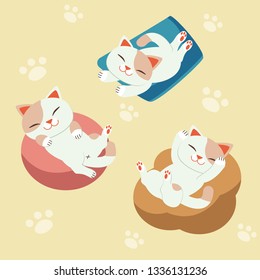 The collection of cute cat sleep and relax with the pillow in flat vector style. Graphic resource about cat
for graphic,content , banner, sticker.