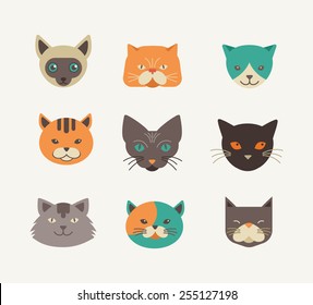 Collection of cute cat vector icons and illustrations