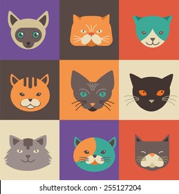 Collection of cute cat vector icons and illustrations