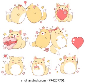 Collection of cute cats in different sityations in kawaii style. EPS8