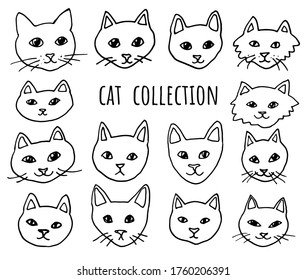 Collection with cute cats. Hand drawn vector illustration. Funny character.