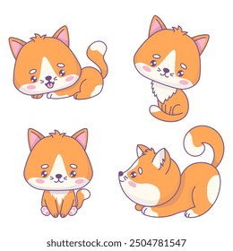 Collection cute cats. Isolated red funny cartoon kawaii pet character. Vector illustration. Kids collection