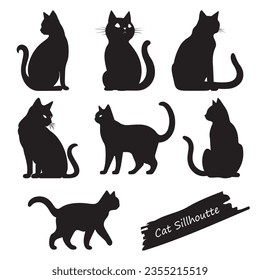 Collection of cute cats silhouette in different positions