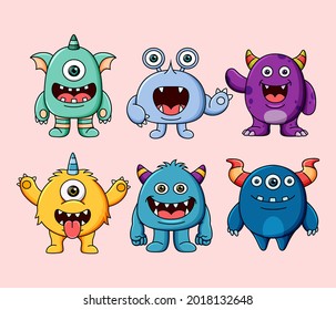 Collection of cute character monsters	