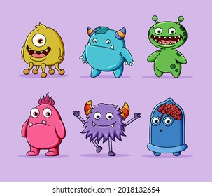 Collection of cute character monsters	