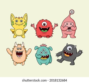 Collection of cute character monsters	