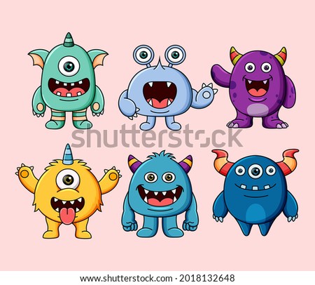 Collection of cute character monsters	