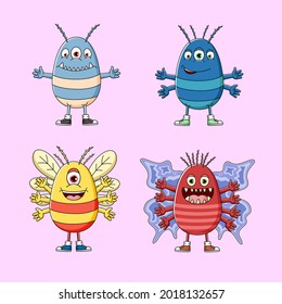 Collection of cute character monsters evolve	