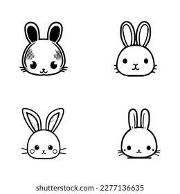 A collection of cute and charming kawaii bunny rabbit illustrations, Hand drawn in a delightful style. Perfect for animal lovers and children's designs