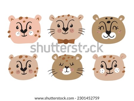 Collection of cute cheetah faces. Perfect for kids bedroom, nursery decoration, posters and wall decorations