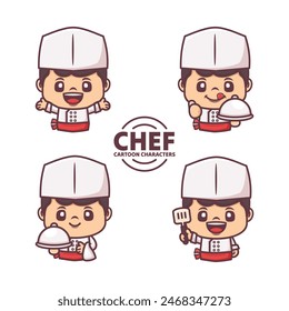 Collection of cute chef cartoon character designs. with different poses and expressions.