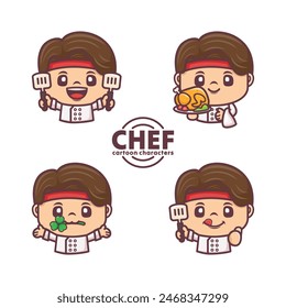 Collection of cute chef cartoon character designs. with different poses and expressions.