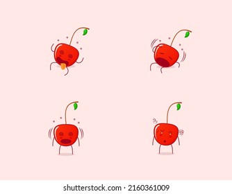 colección de personajes adorables de caricaturas de cerezo con expresión mareada. adecuado para emoticono, logotipo, símbolo y mascota. como emoticono, pegatina o logotipo de fruta