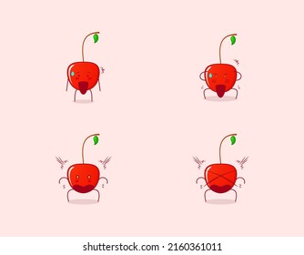 Sammlung süßer Kirschchartoon-Charakter mit schockiertem Ausdruck. geeignet für Emotionen, Logo, Symbol und Maskottchen. wie Emotica, Aufkleber oder Obstlogo