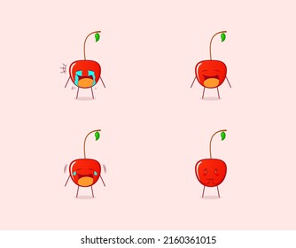 collection of cute cherry cartoon character with crying and sad expression. suitable for emoticon, logo, symbol and mascot. such as emoticon, sticker or fruit logo