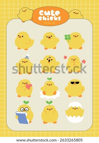 A collection of cute chick character stickers.