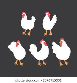 A collection of cute chicken illustrations in various poses