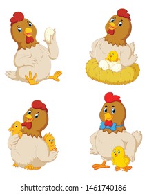 Collection of cute chicken with various posing