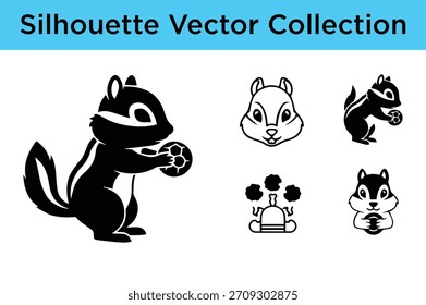 A collection of cute chipmunk silhouettes and outline vectors, perfect for various design projects and animal themes.
