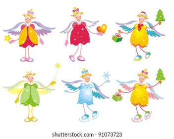 Collection of cute christmas angels. Vector illustration