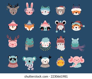  A collection of cute Christmas animals. Animals in winter clothes and accessories. Great for cards, invitations, banners, and clothing