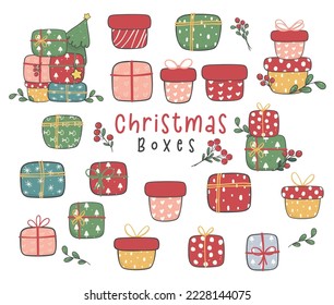 collection of cute Christmas gift boxes doodle hand drawn vector