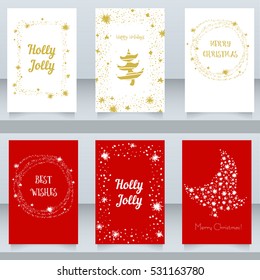 Collection of cute Christmas and new year greeting card. Hand draw elements