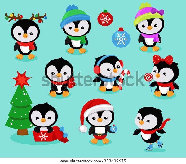 かわいいクリスマスペンギンのコレクション ベクターイラスト のベクター画像素材 ロイヤリティフリー