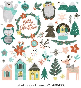 A collection of cute Christmas themed illustrations