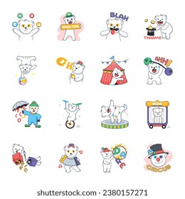 Collection of Cute Circus Show Doodle Stickers 

