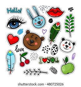 Collection of cute colored stickers. Set of beautiful patches.