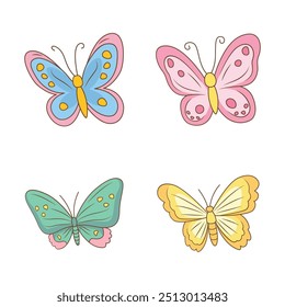 Collection of Cute Colorful Butterfly Insect Animal Flying Flapping Wings