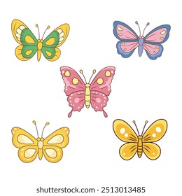 Collection of Cute Colorful Butterfly Insect Animal Flying Flapping Wings