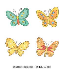 Collection of Cute Colorful Butterfly Insect Animal Flying Flapping Wings