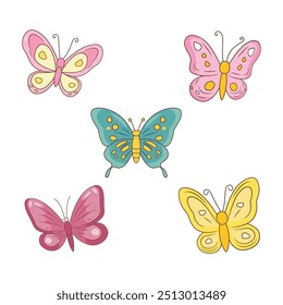 Collection of Cute Colorful Butterfly Insect Animal Flying Flapping Wings