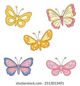 Collection of Cute Colorful Butterfly Insect Animal Flying Flapping Wings