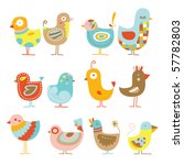 Collection of cute, colorful chickens