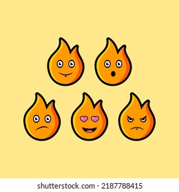 Collection Of Cute And Colorful Fire Emoticon Shape Illustration Designs.