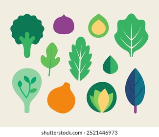 A collection of cute, colorful illustrations of various vegetables and herbs, perfect for adding a touch of freshness to your designs. This set is ideal for food-related projects.