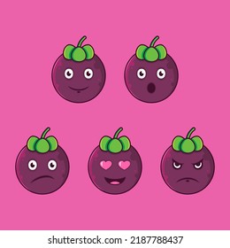 collection of cute and colorful mangosteen fruit emoticon illustration designs.