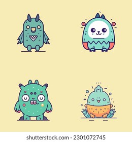 A collection of cute and colorful monster characters, perfect for children's books or merchandise designs