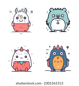 A collection of cute and colorful monster characters, perfect for children's books or merchandise designs