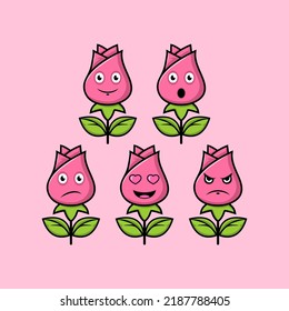 collection of cute and colorful rose flower emoticon illustration designs.