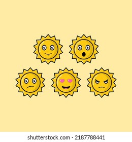 collection of cute and colorful sun emoticon shape illustration designs.